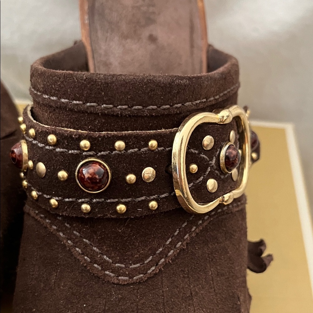 Michael Kors Dark Brown Clogs with Gold Buckle - Picture 8 of 12